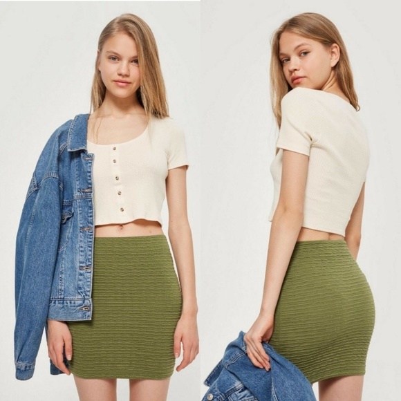 Topshop Stretchy Textured Knit Pull On Mini Skirt - Picture 1 of 5